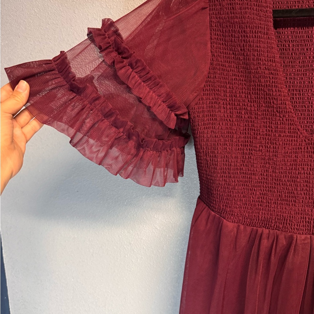 Boden Burgundy Smocked Tulle Tiered Mini Party Dress - Size US 8R romantic party - Picture 8 of 11